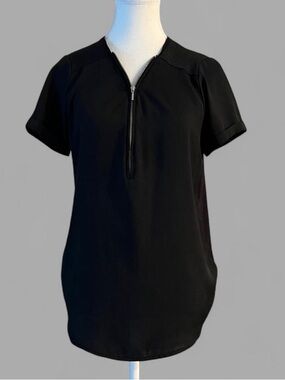 Apt. 9 Black Short-Sleeve Quarter Zip Front Top